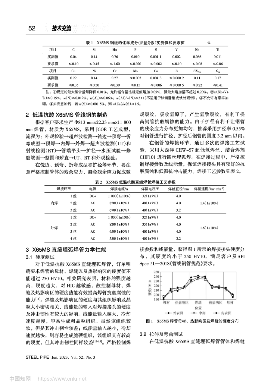 低温抗酸耐高压X65MS埋弧焊管组织性能研究_杜健辉.pdf_第2页