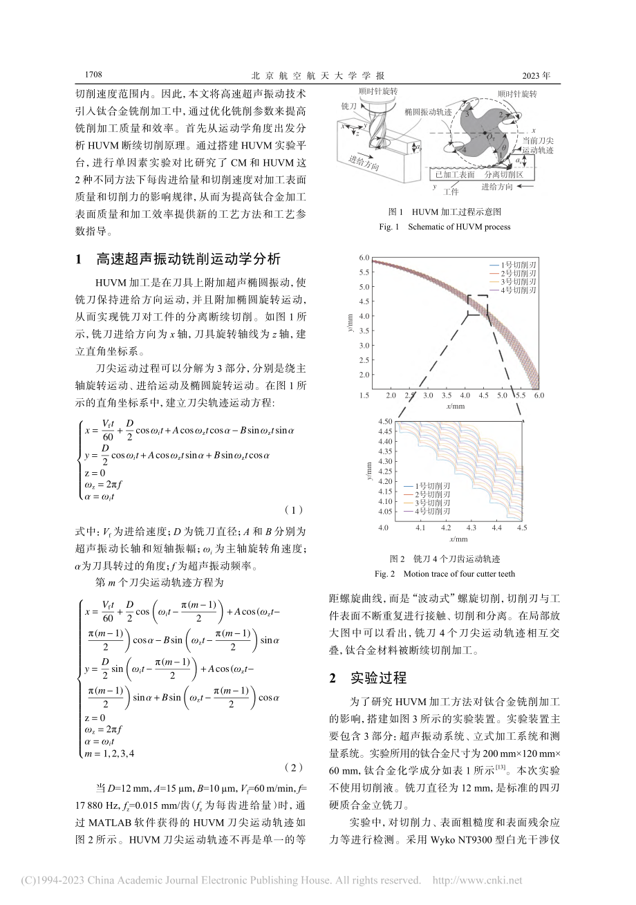 高速超声振动铣削钛合金实验研究_韩雄.pdf_第2页