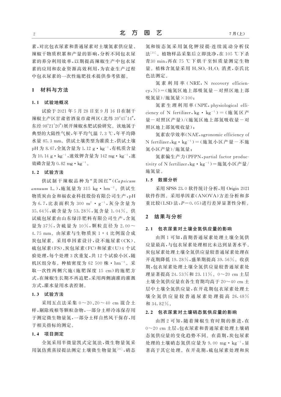 包衣尿素对土壤氮素供应量及辣椒氮素利用率的影响_王军霞.pdf_第2页