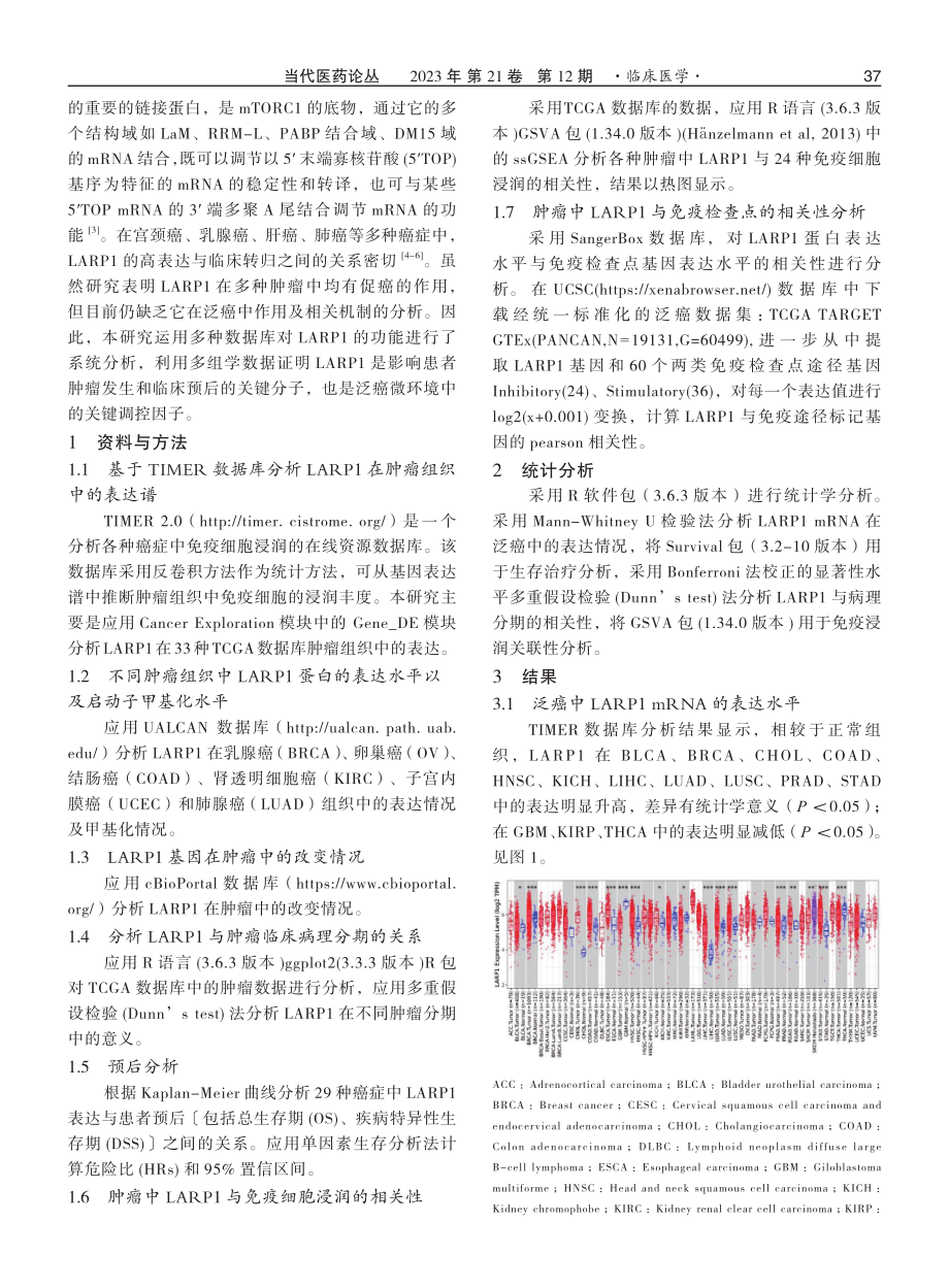 多组学分析LARP1在泛癌中的表达及其与患者预后、肿瘤微环境的关系.pdf_第2页