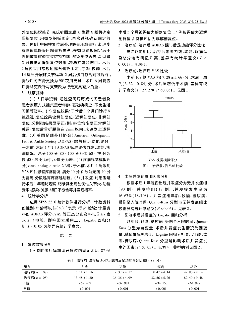 切开复位内固定术治疗骰骨压...床疗效及并发症影响因素分析_鲍沁蔚.pdf_第3页