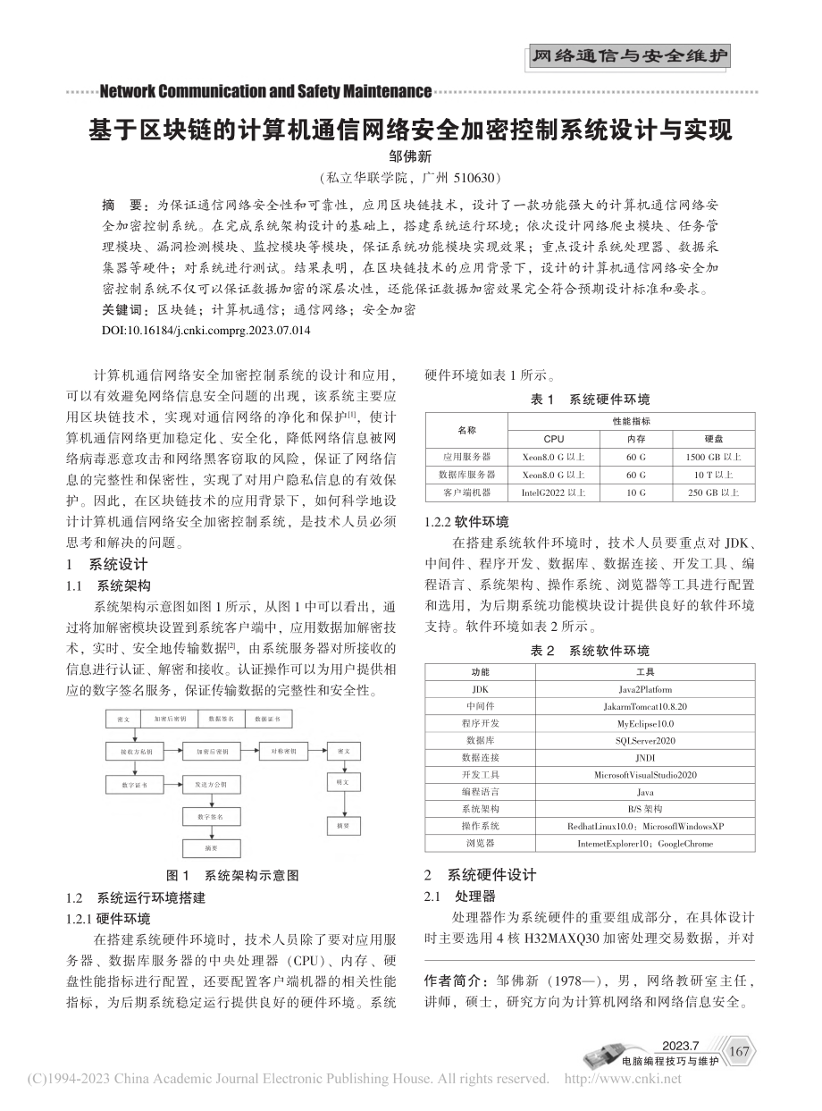 基于区块链的计算机通信网络安全加密控制系统设计与实现_邹佛新.pdf_第1页