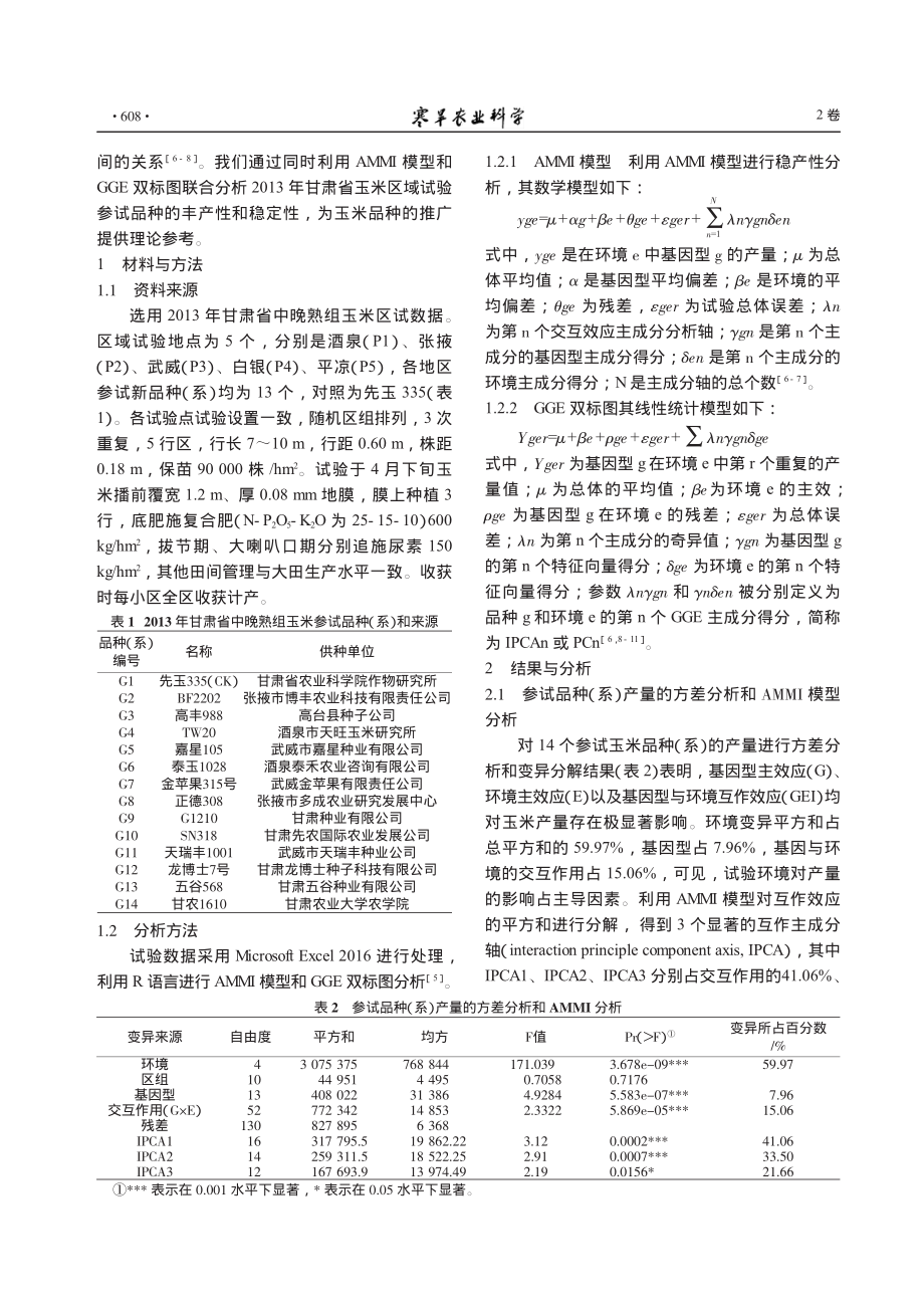 基于AMMI模型和GGE双标图的玉米区域试验分析_李伟绮.pdf_第2页