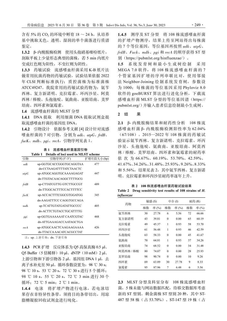 流感嗜血杆菌多位点序列分型及同源性分析.pdf_第2页