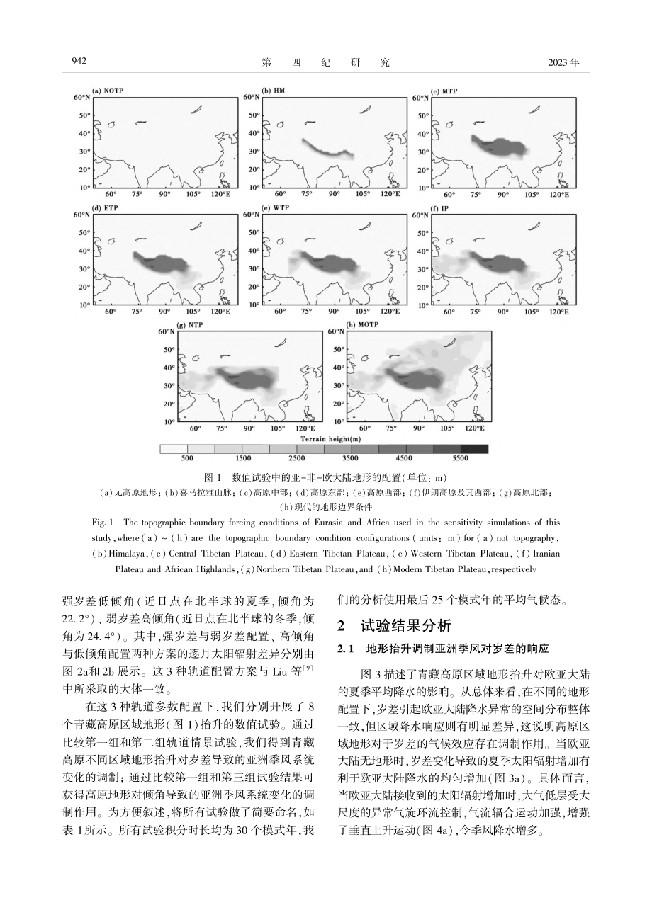 青藏高原区域抬升对轨道尺度亚洲季风调制效应的模拟研究_苏宝煌.pdf_第3页