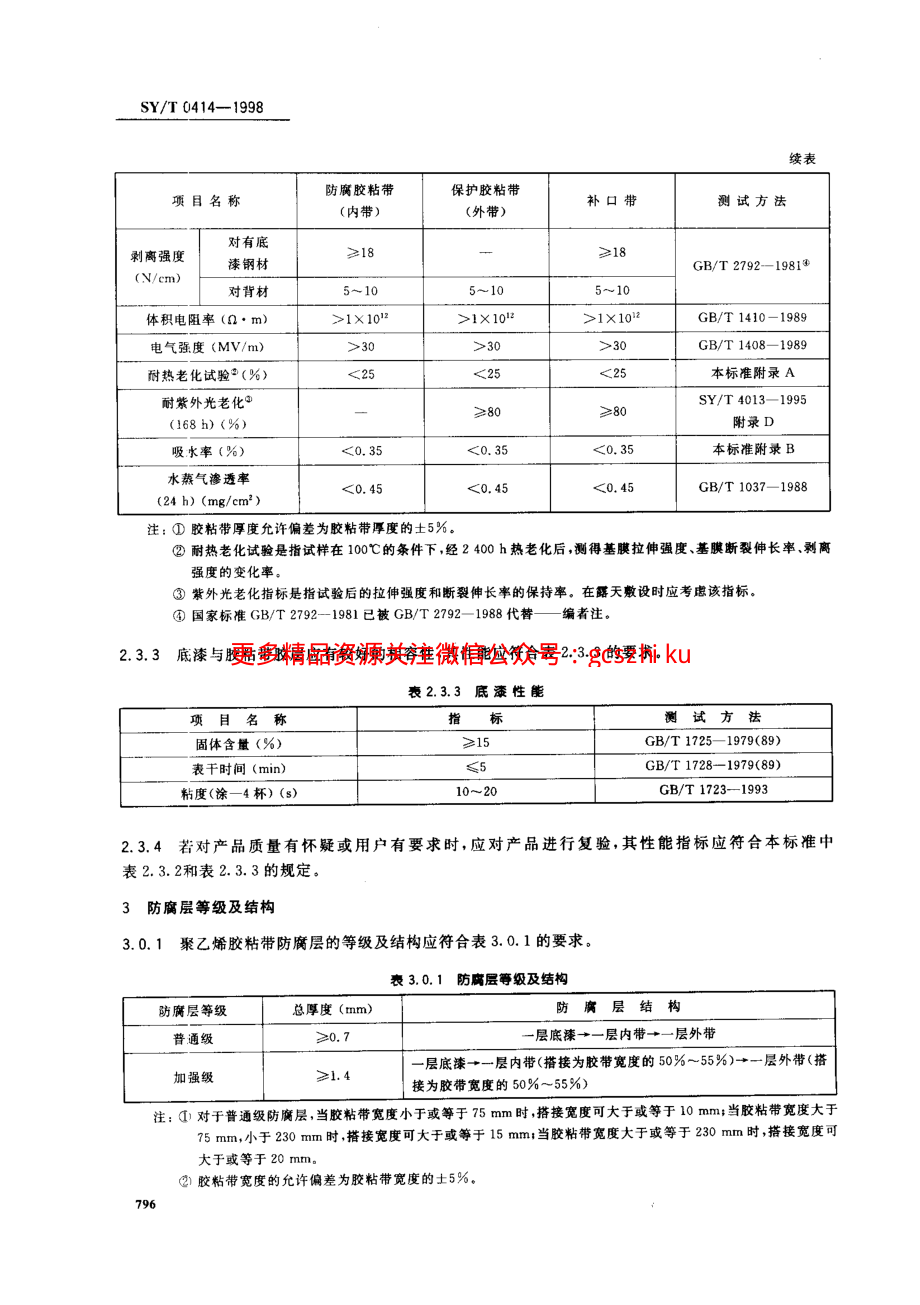 SYT 0414-1998 钢制管道聚乙烯胶粘带防腐层技术标准.pdf_第2页