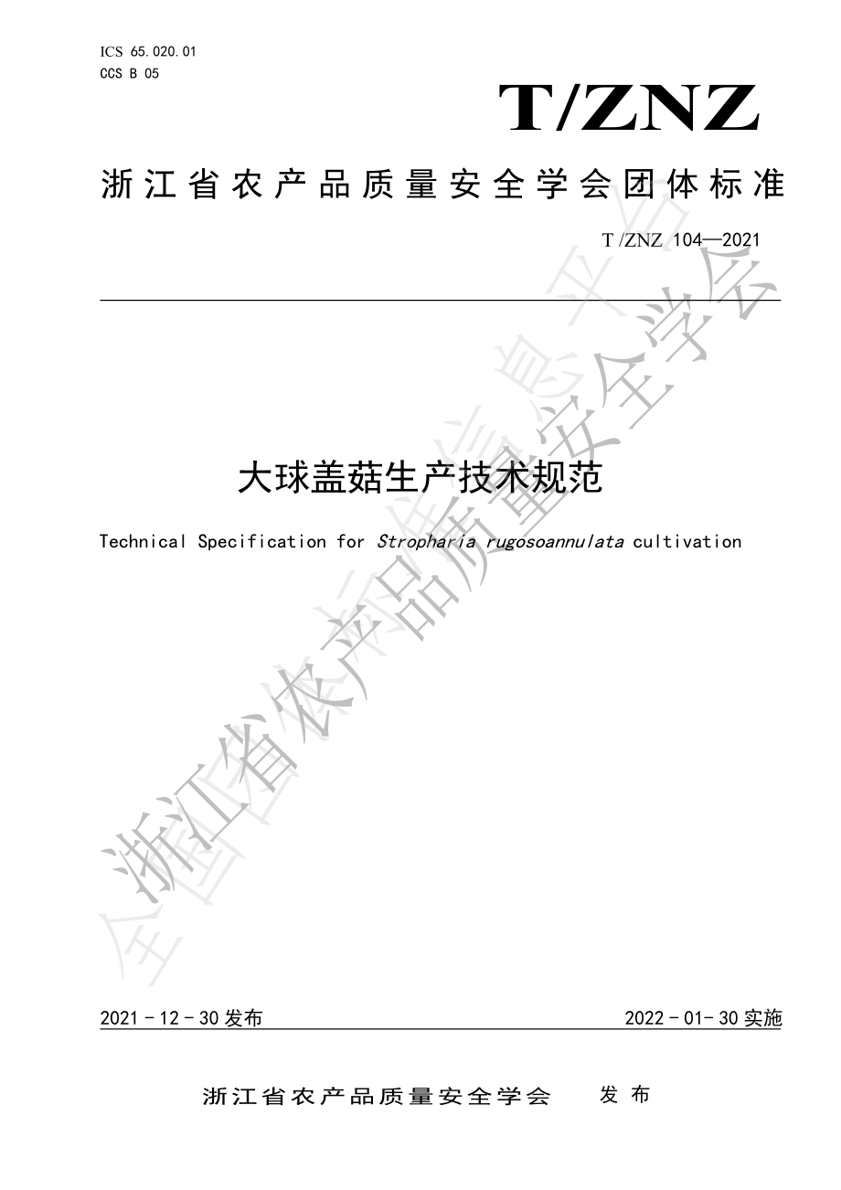 TZNZ 104-2021 大球盖菇生产技术规范.pdf_第1页