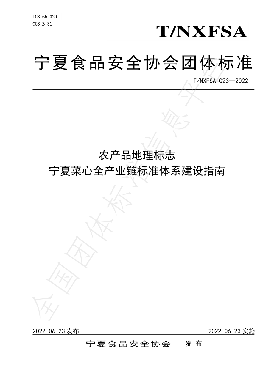 TNXFSA 023-2022 农产品地理标志 宁夏菜心全产业链标准体系建设指南.pdf_第1页