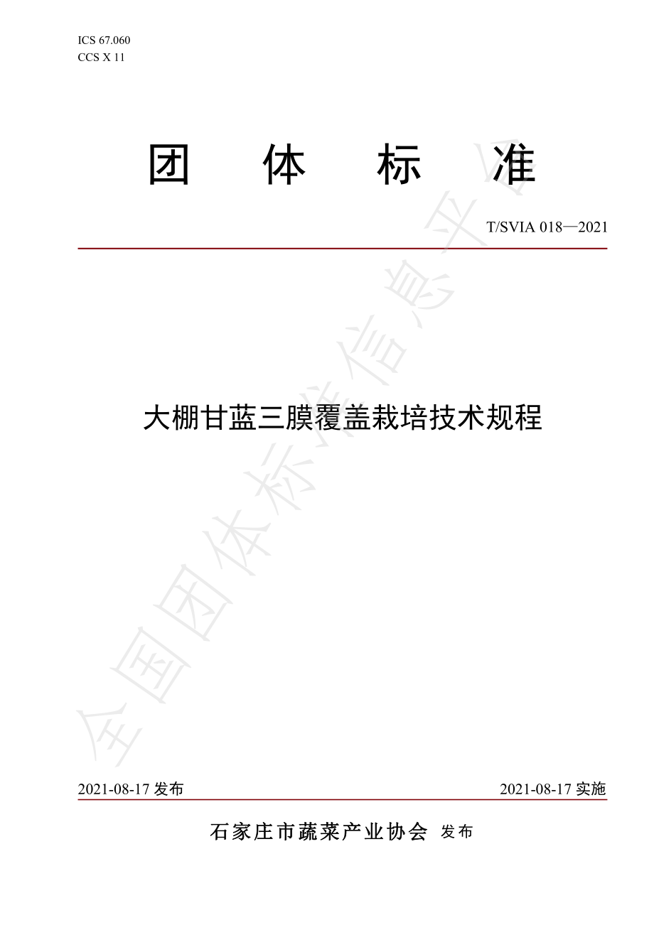 TSVIA 018-2021 大棚甘蓝三膜覆盖栽培技术规程.pdf_第1页