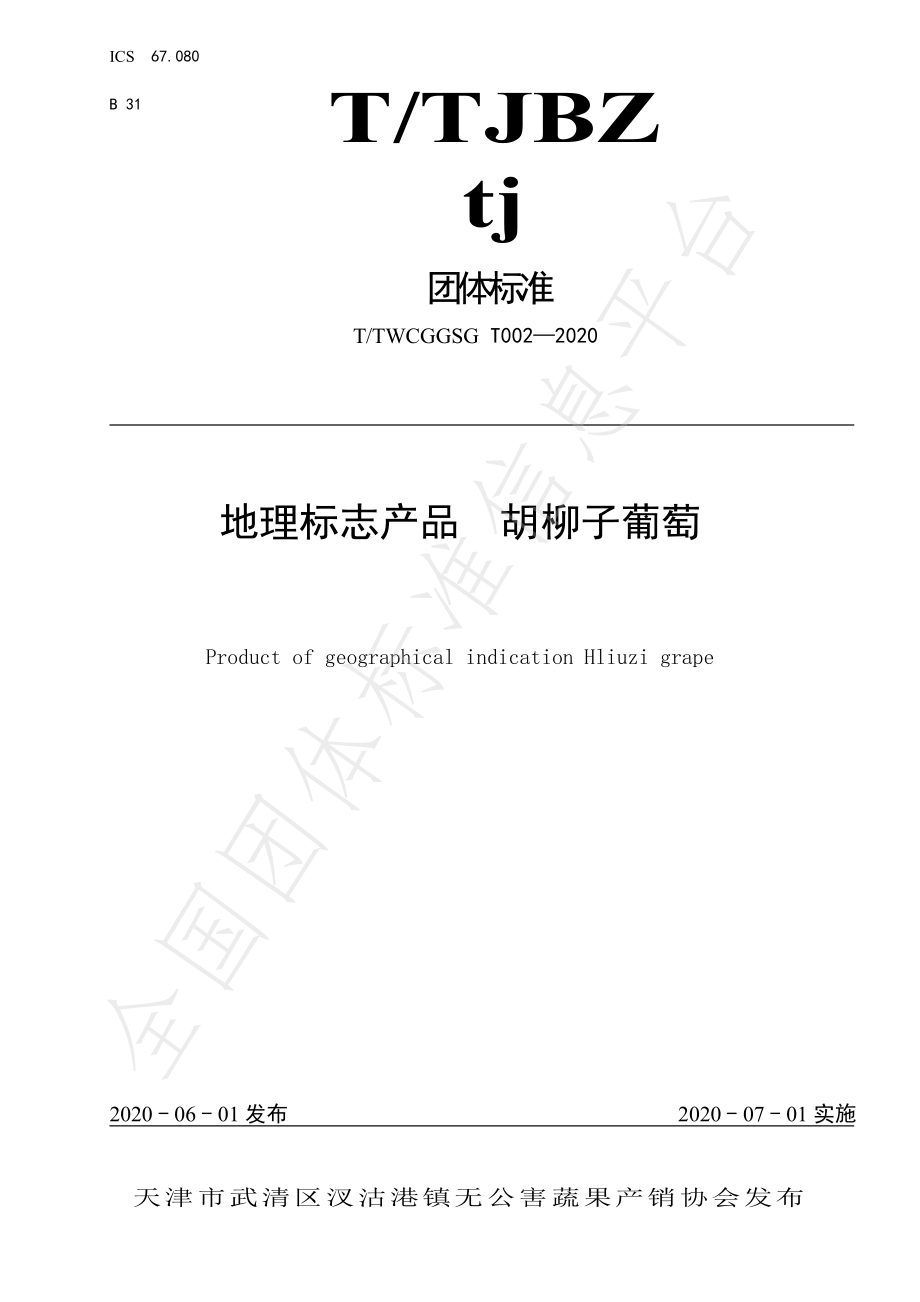 TTWCGGSG 002-2020 地理标志产品 胡柳子葡萄.pdf_第1页