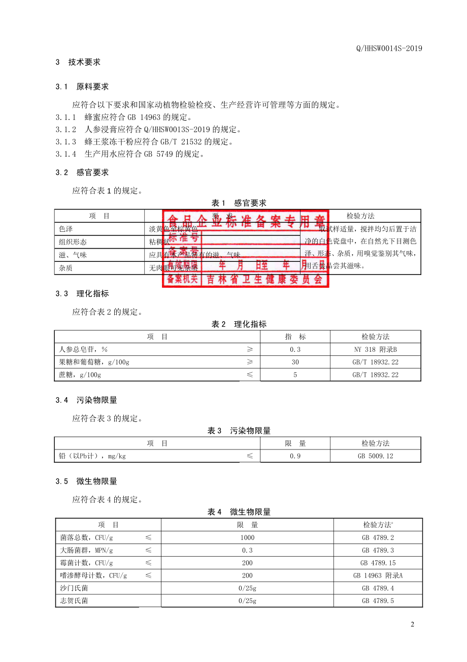 QHHSW 0014 S-2019 人参精蜂王浆调制蜜.pdf_第3页