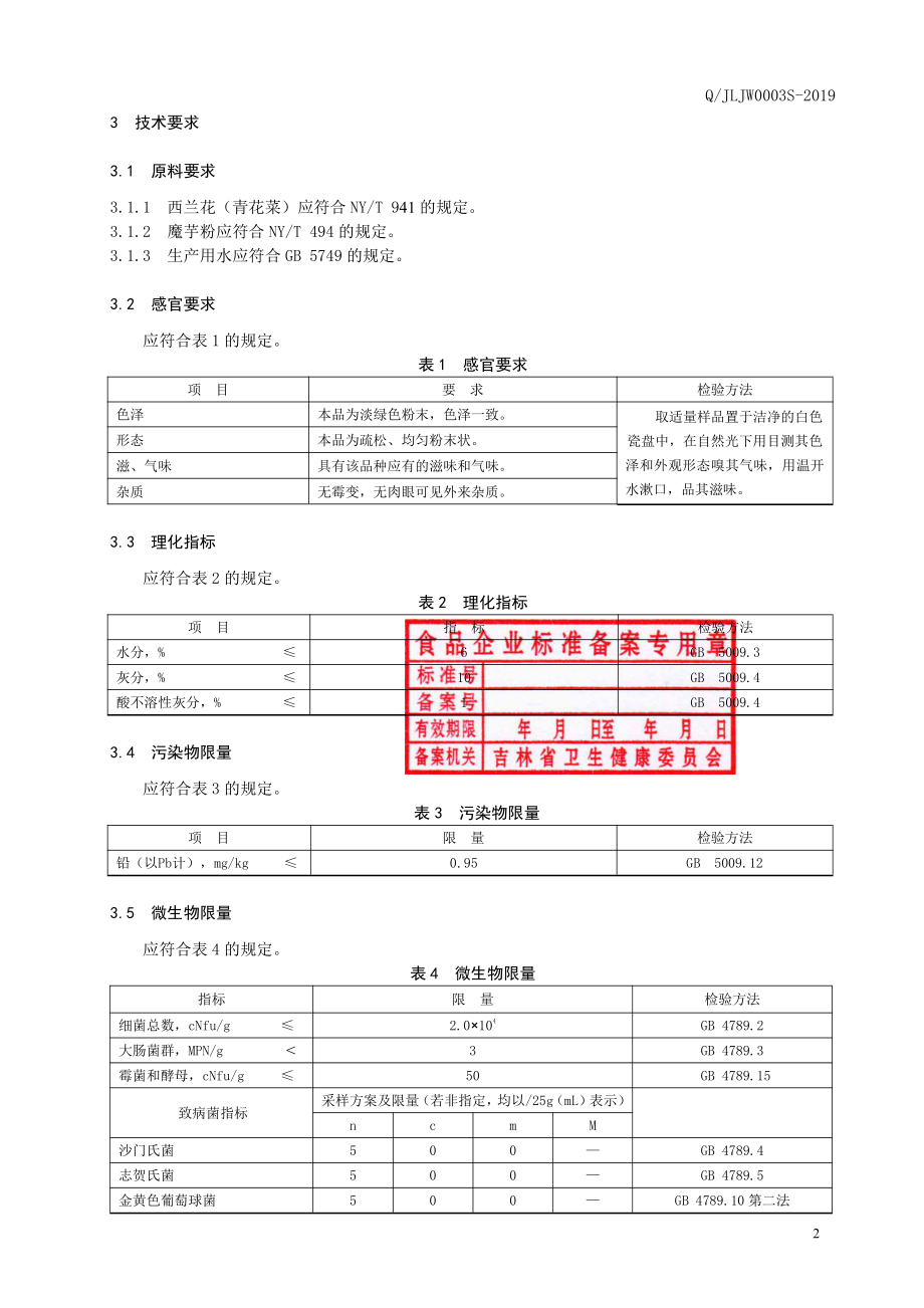 QJLJW 0003 S-2019 西兰花蔬菜粉（蔬菜干制品）.pdf_第3页