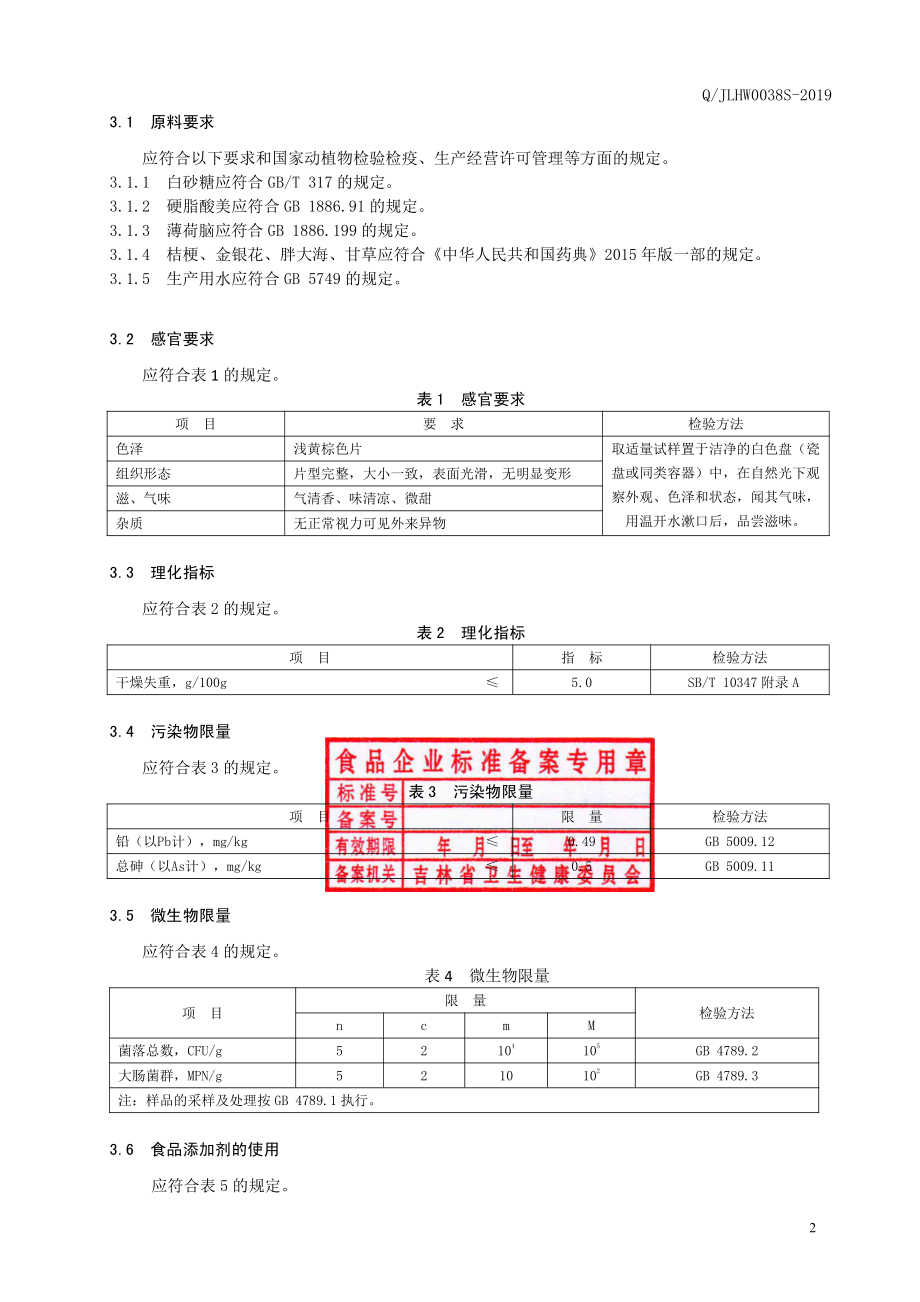 QJLHW 0038 S-2019 金银花含片（压片糖果）.pdf_第3页