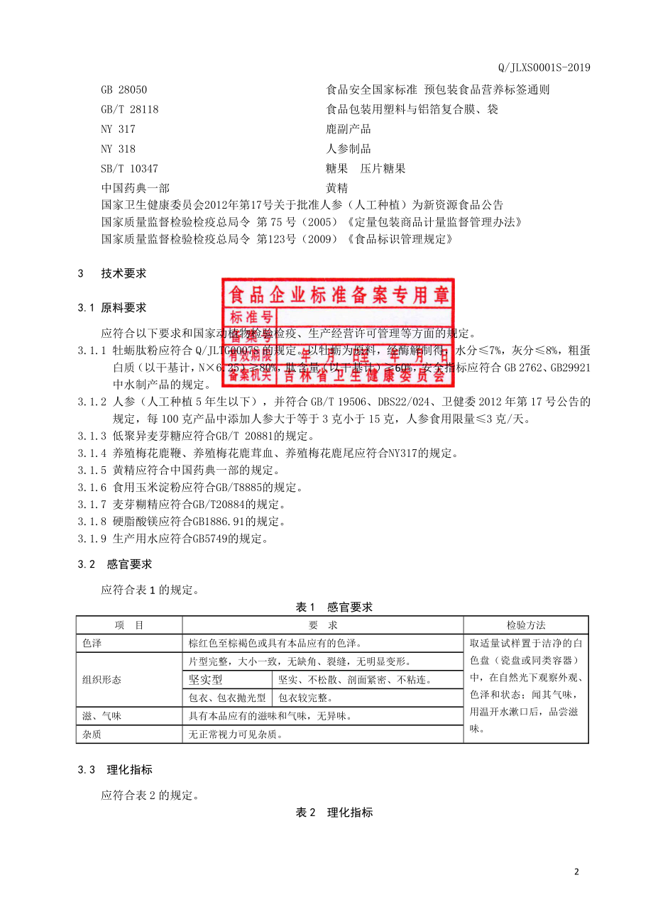 QJLXS 0001 S-2019 鹿鞭人参牡蛎肽片（压片糖果）.pdf_第3页