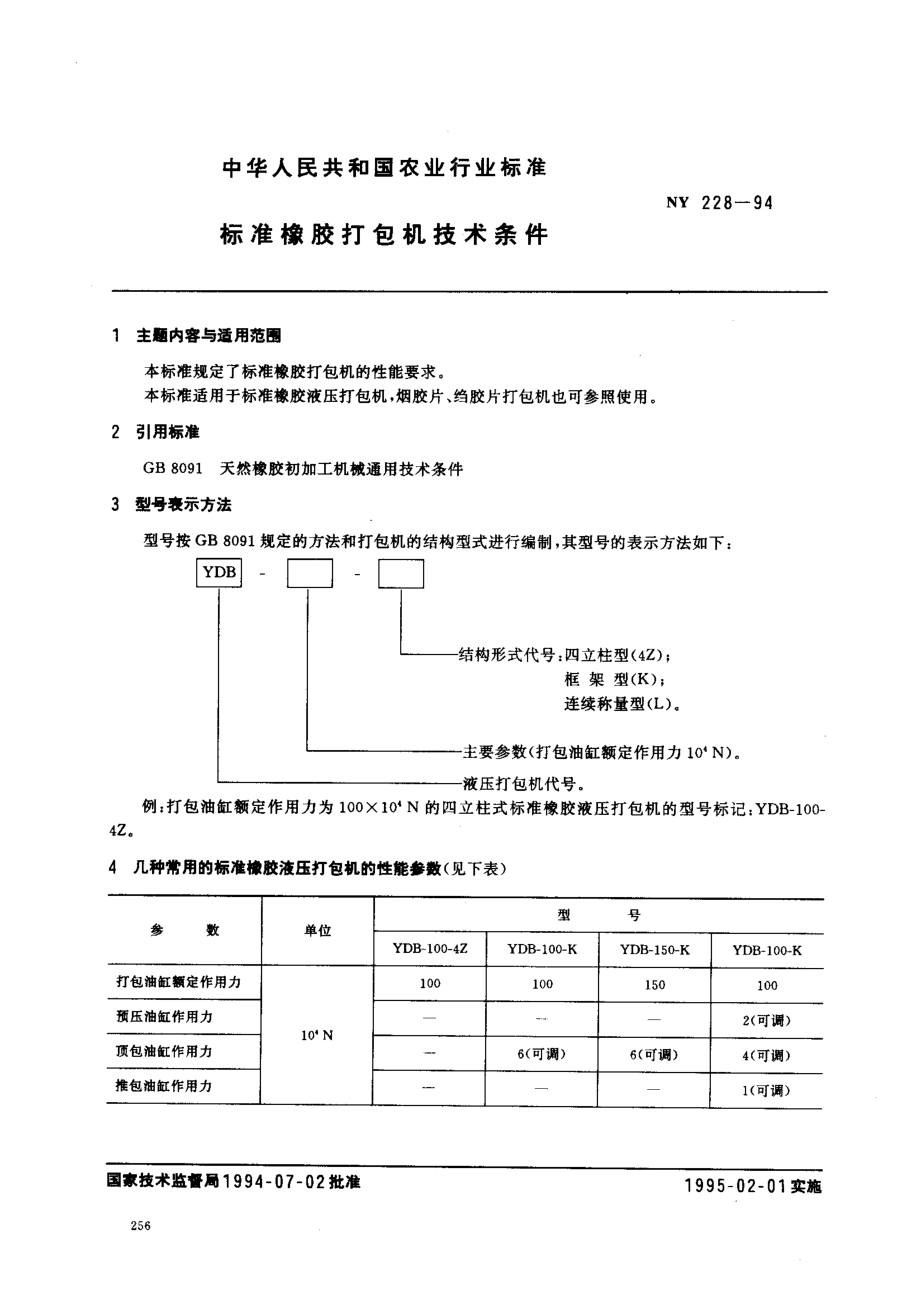 NY 228-1994 标准橡胶打包机技术条件.pdf_第1页