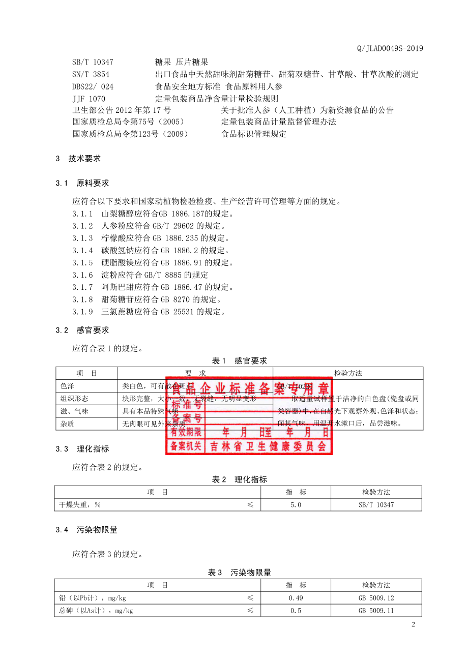 QJLAD 0049 S-2019 人参口含片（压片糖果）.pdf_第3页