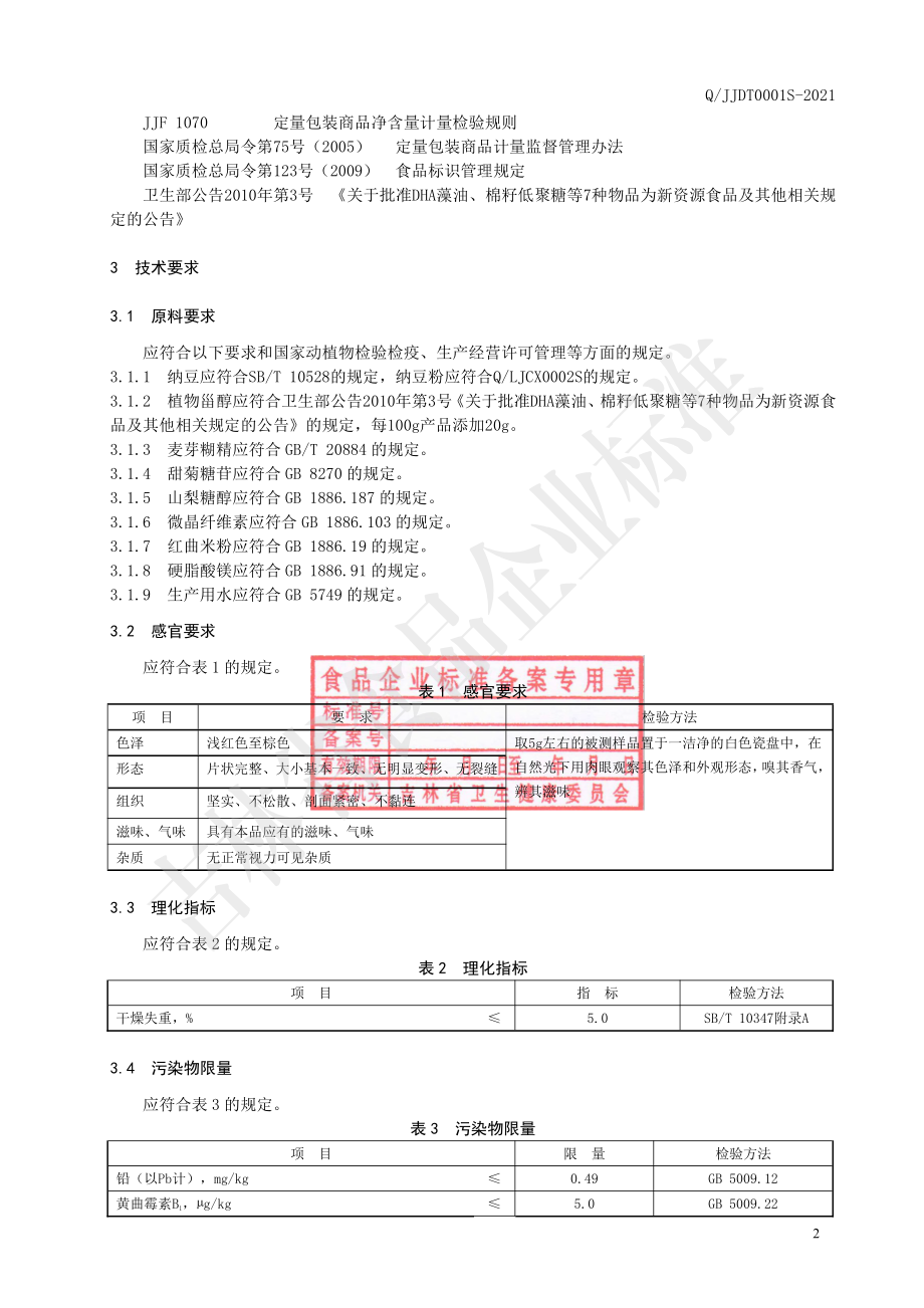 QJJDT 0001 S-2021 纳豆红曲植物甾醇片（压片糖果）.pdf_第3页