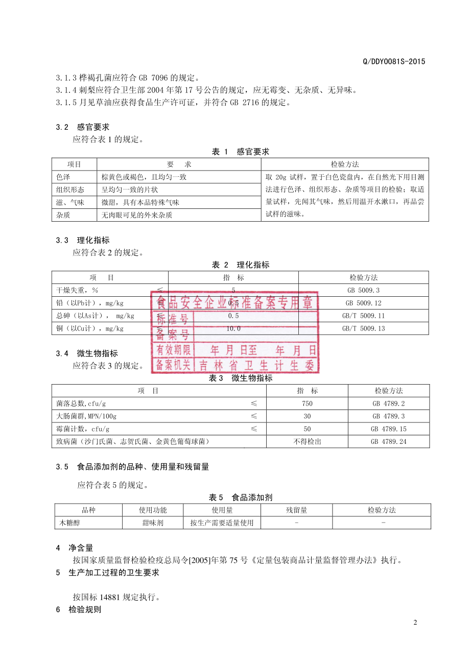 QDDY 0081 S-2015 通化强进大地源生物科技有限责任公司 鹿心血桦褐孔菌片（压片糖果）.pdf_第3页