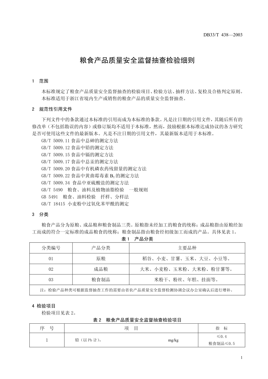 DB33T 438-2003 粮食产品质量安全监督抽查检验细则.pdf_第3页