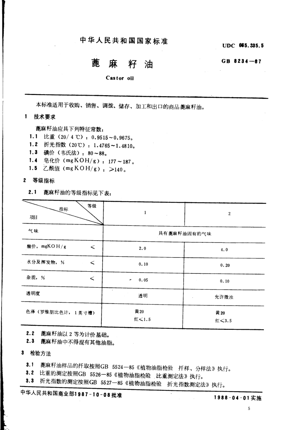 GB 8234-1987 蓖麻籽油.pdf_第1页