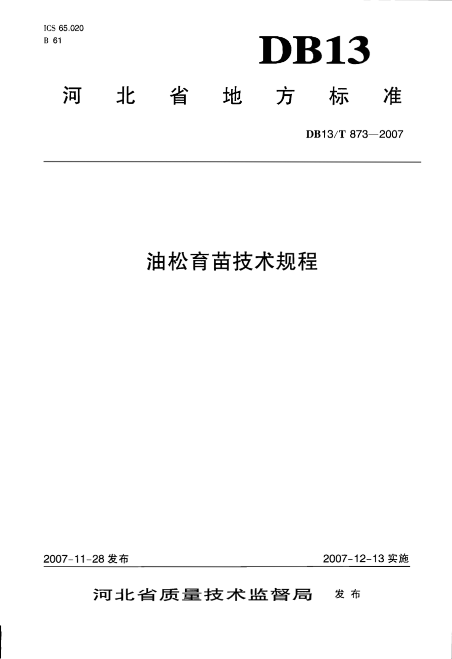 DB13T 873-2007 油松育苗技术规程.pdf_第1页