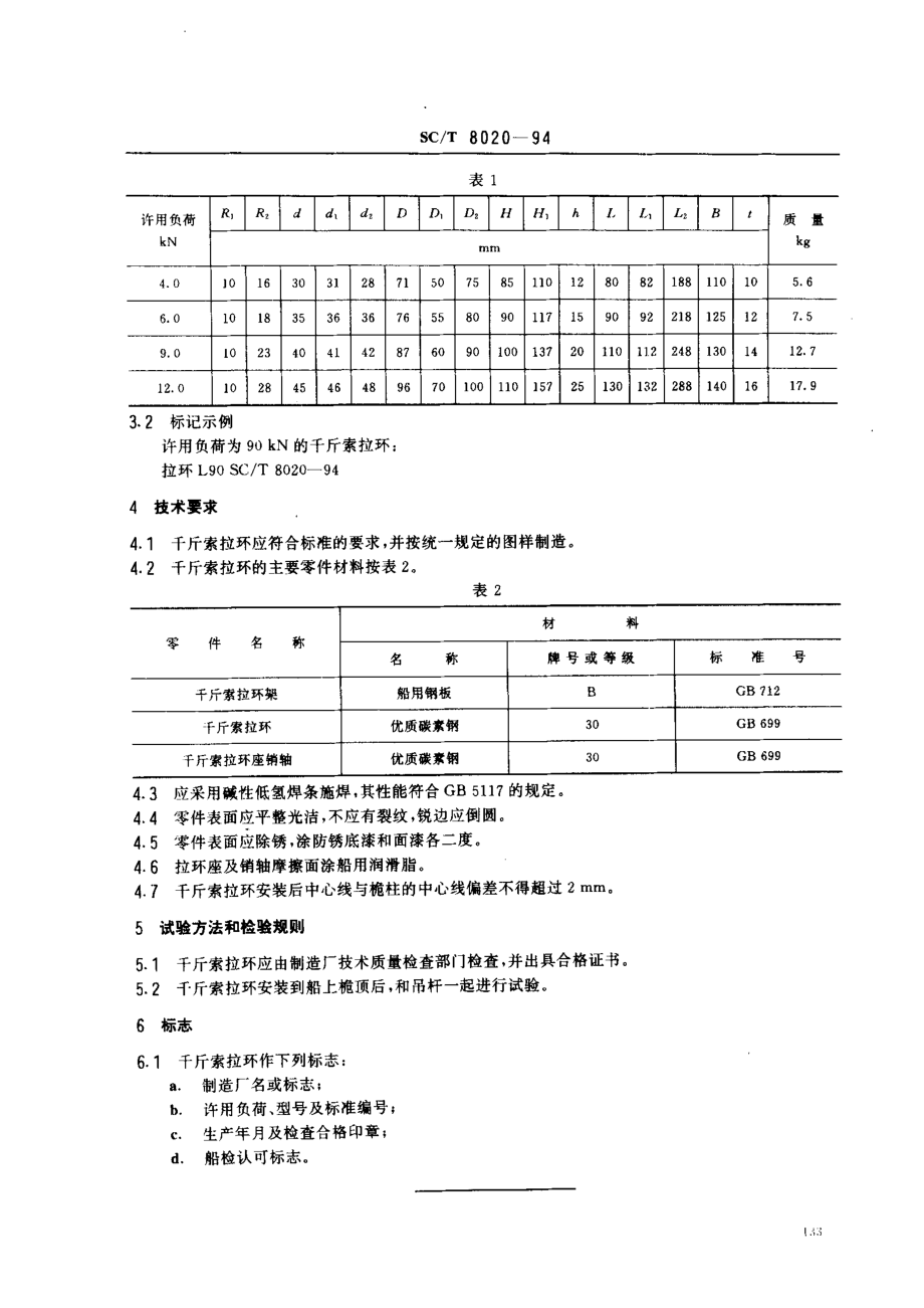 SCT 8020-1994 渔船吊杆千斤索拉环.pdf_第2页