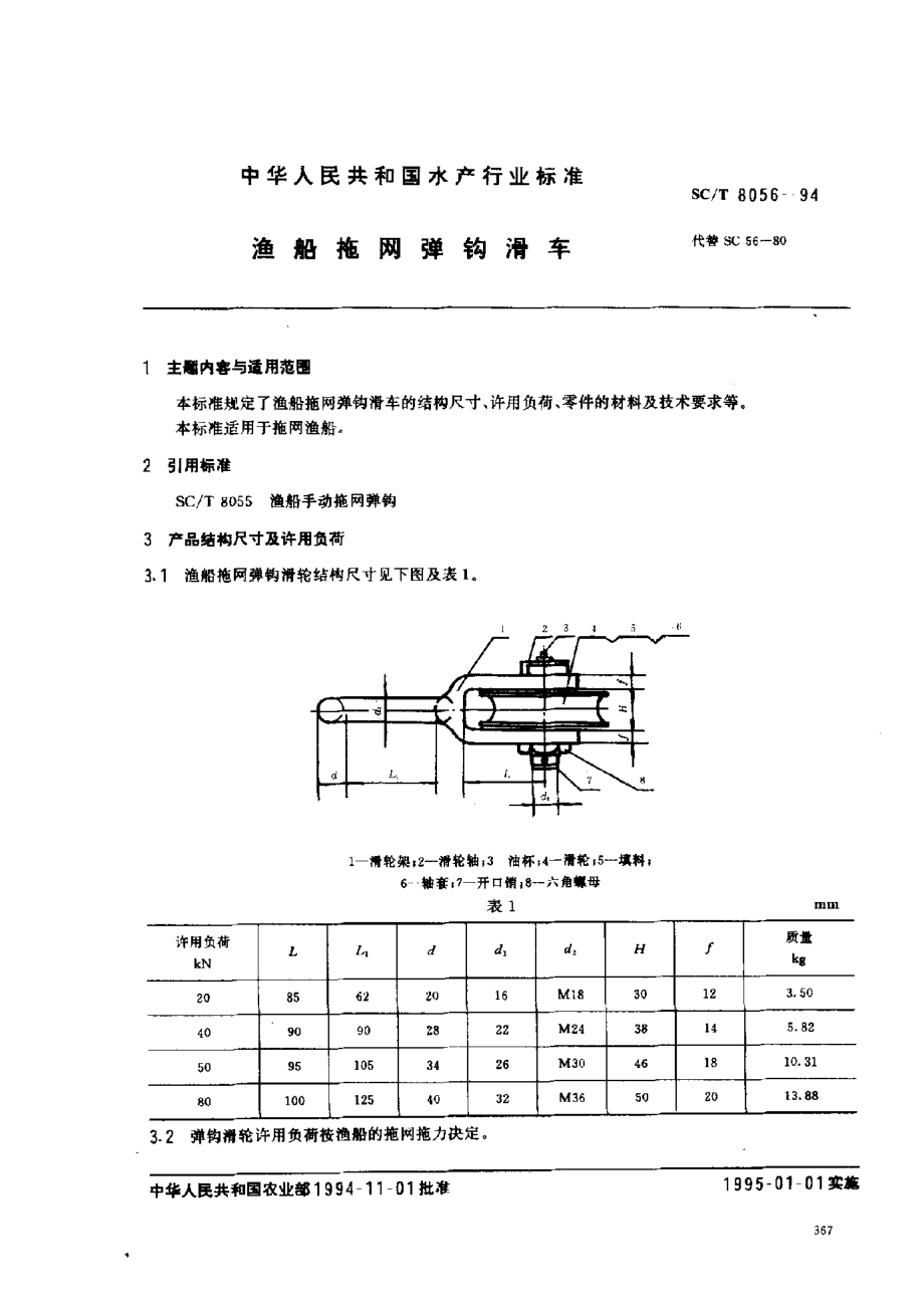 SCT 8056-1994 渔船拖网弹钩滑车.pdf_第1页