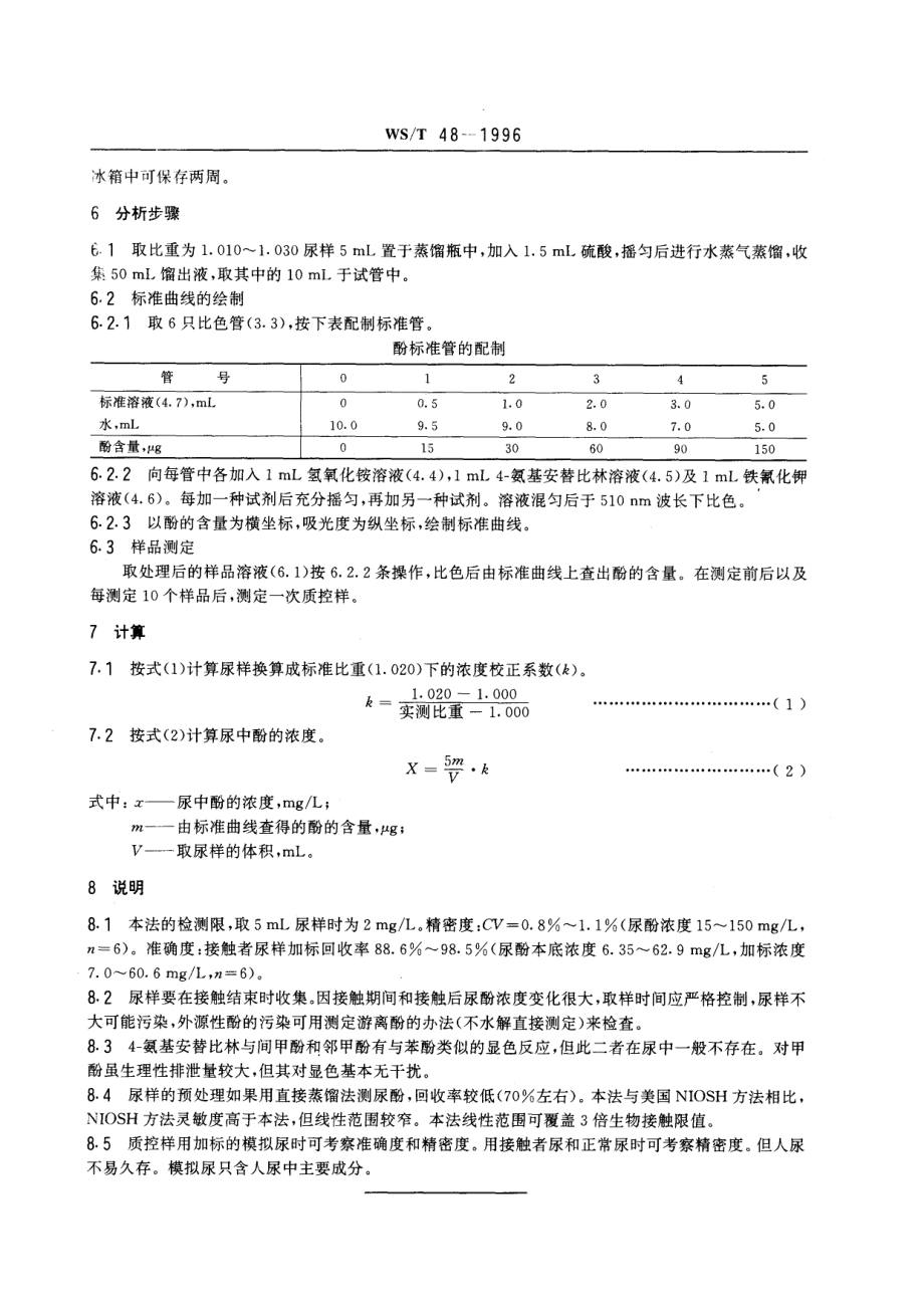 WST 48-1996 尿中酚的分光光度测定方法.pdf_第2页