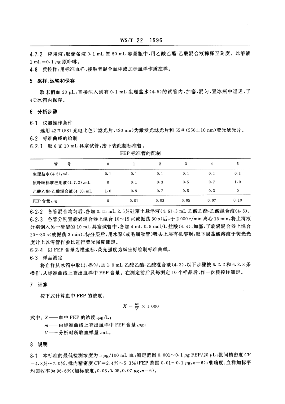 WST 22-1996血中游离原卟啉的荧光光度测定方法.pdf_第2页