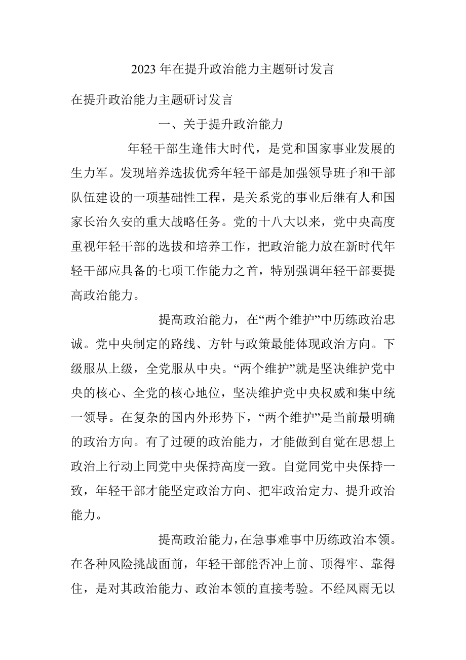 2023年在提升政治能力主题研讨发言.docx_第1页