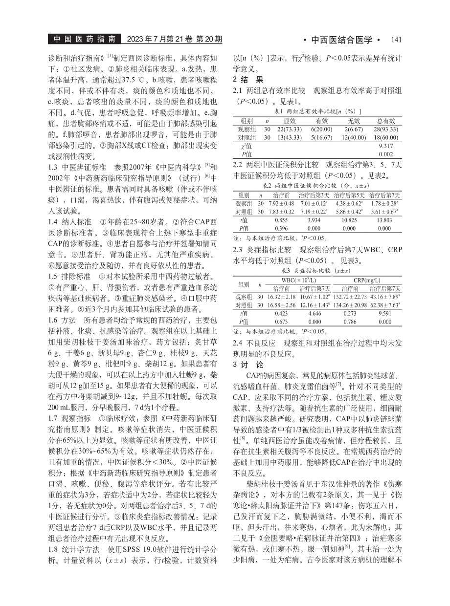 柴胡桂枝干姜汤治疗上热下寒...非重症社区获得性肺炎的效果_张而兰.pdf_第2页