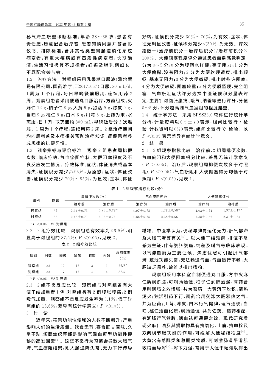 便通丸治疗气滞血瘀型功能性便秘32例效果观察_华美诗.pdf_第2页