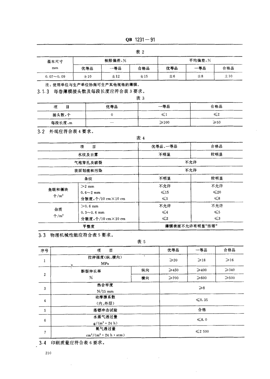 QBT 1231-1991 液体包装用聚乙烯吹塑薄膜.pdf_第2页