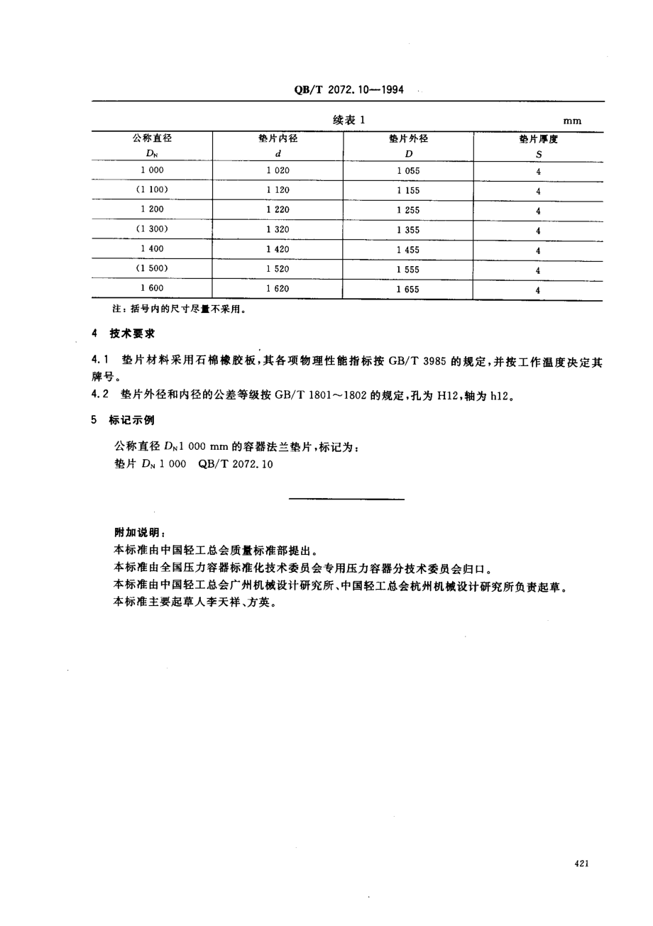 QBT 2072.10-1994 制糖机械 压力容器通用零部件 平焊法兰垫片.pdf_第2页