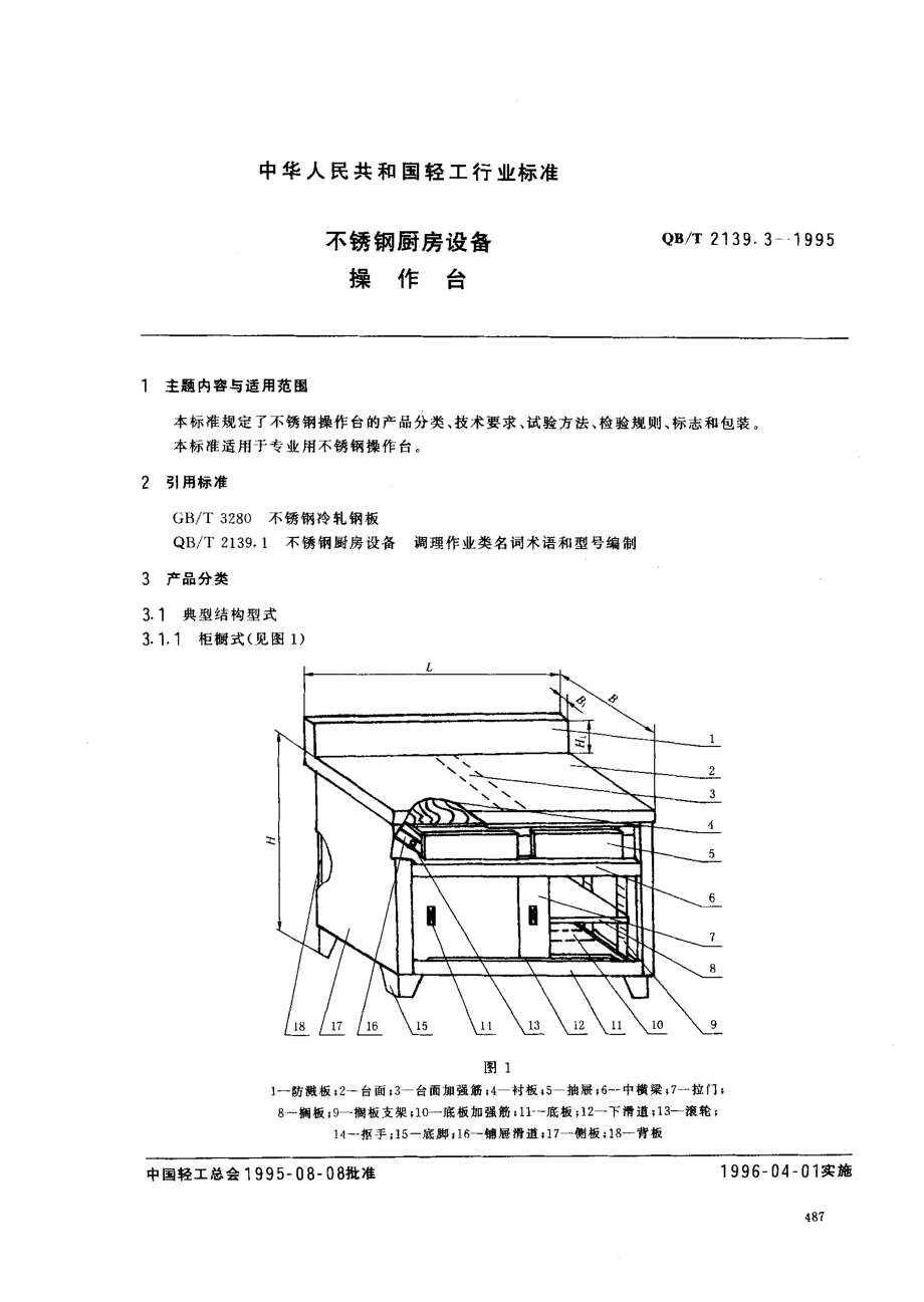 QBT 2139.3-1995 不锈钢厨房设备 操作台.pdf_第1页