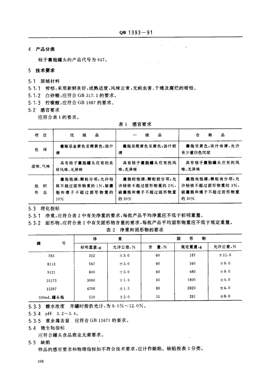 QBT 1393-1991 桔子囊胞罐头.pdf_第2页