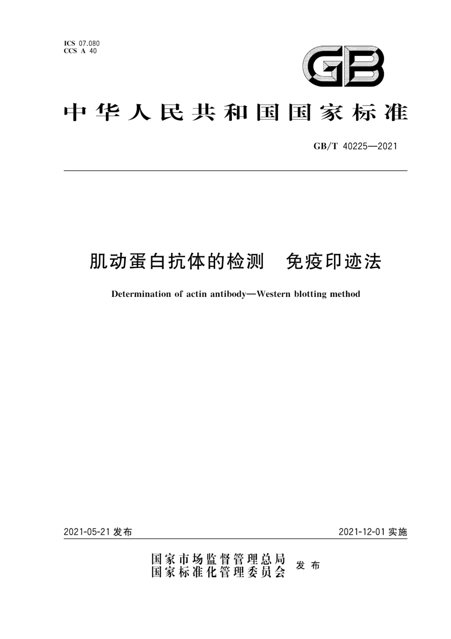 GBT 40225-2021 肌动蛋白抗体的检测 免疫印迹法.pdf_第1页