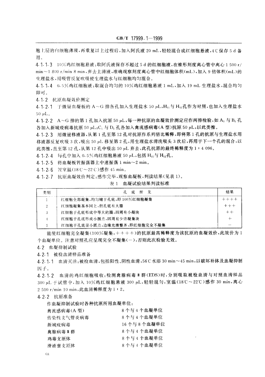 GBT 17999.1-1999 SPF鸡 红细胞凝集抑制试验.pdf_第3页