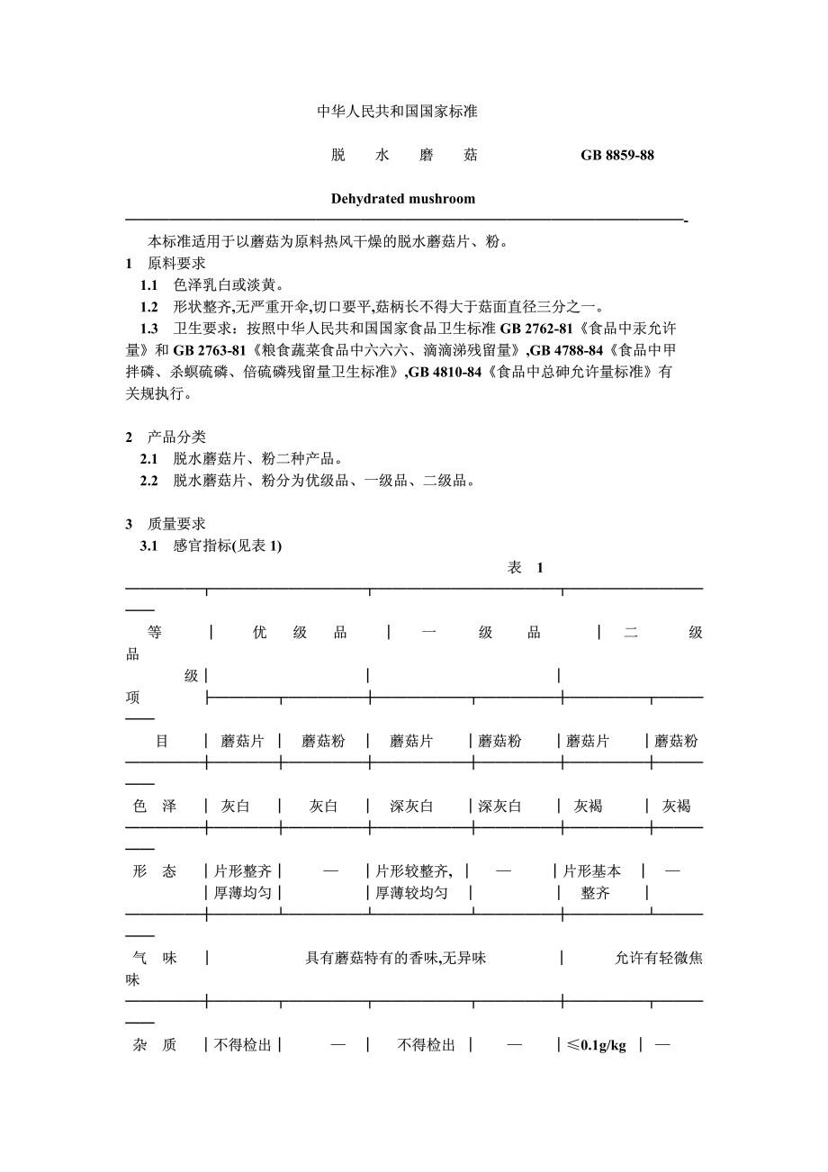 GB 8859-1988 脱水磨菇.pdf_第1页