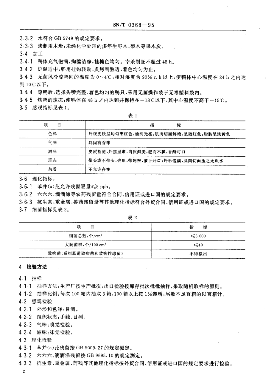 SNT 0368-1995 出口北京烤鸭检验规程.pdf_第3页