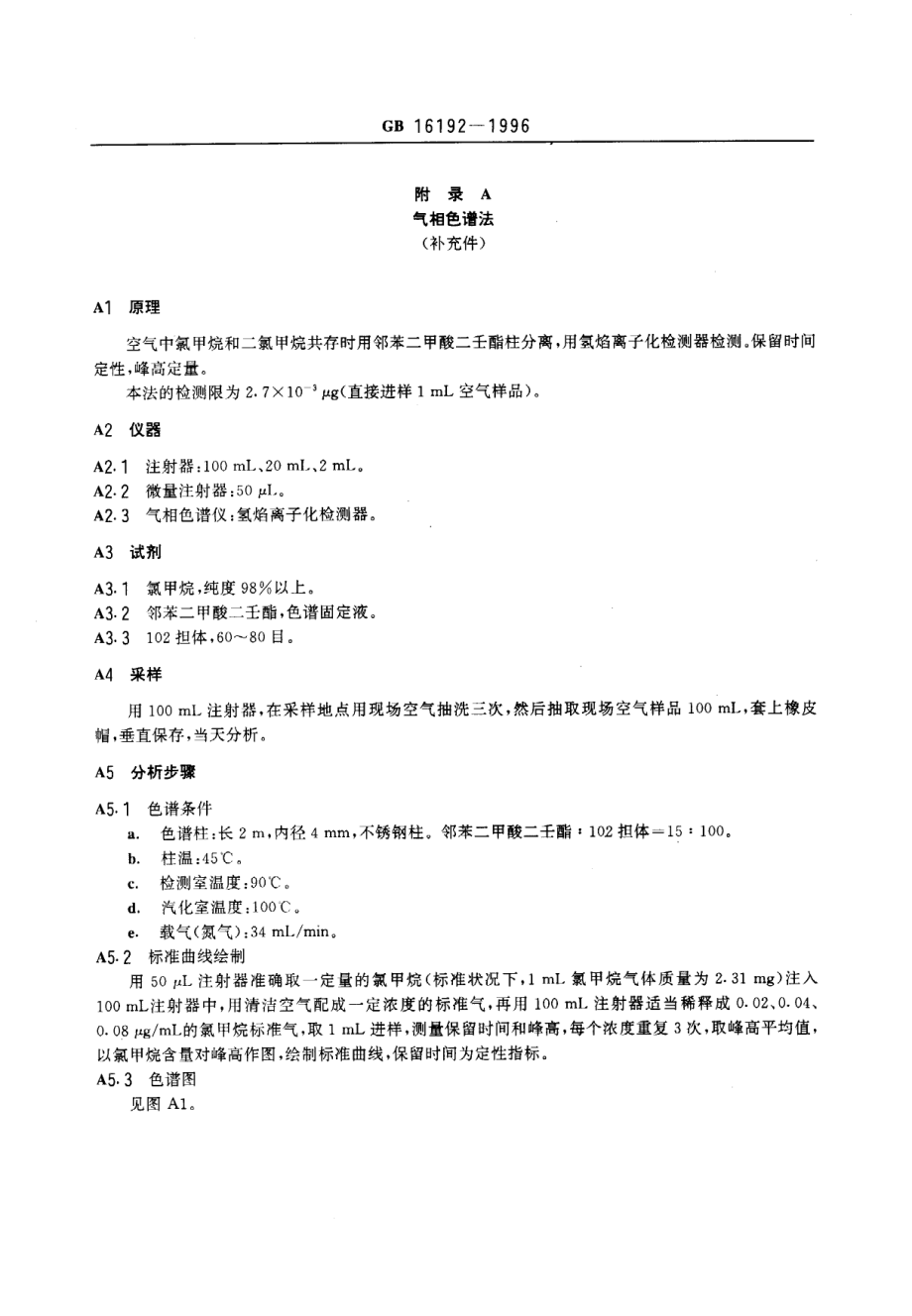 GB 16192-1996 车间空气中氯甲烷卫生标准.pdf_第2页