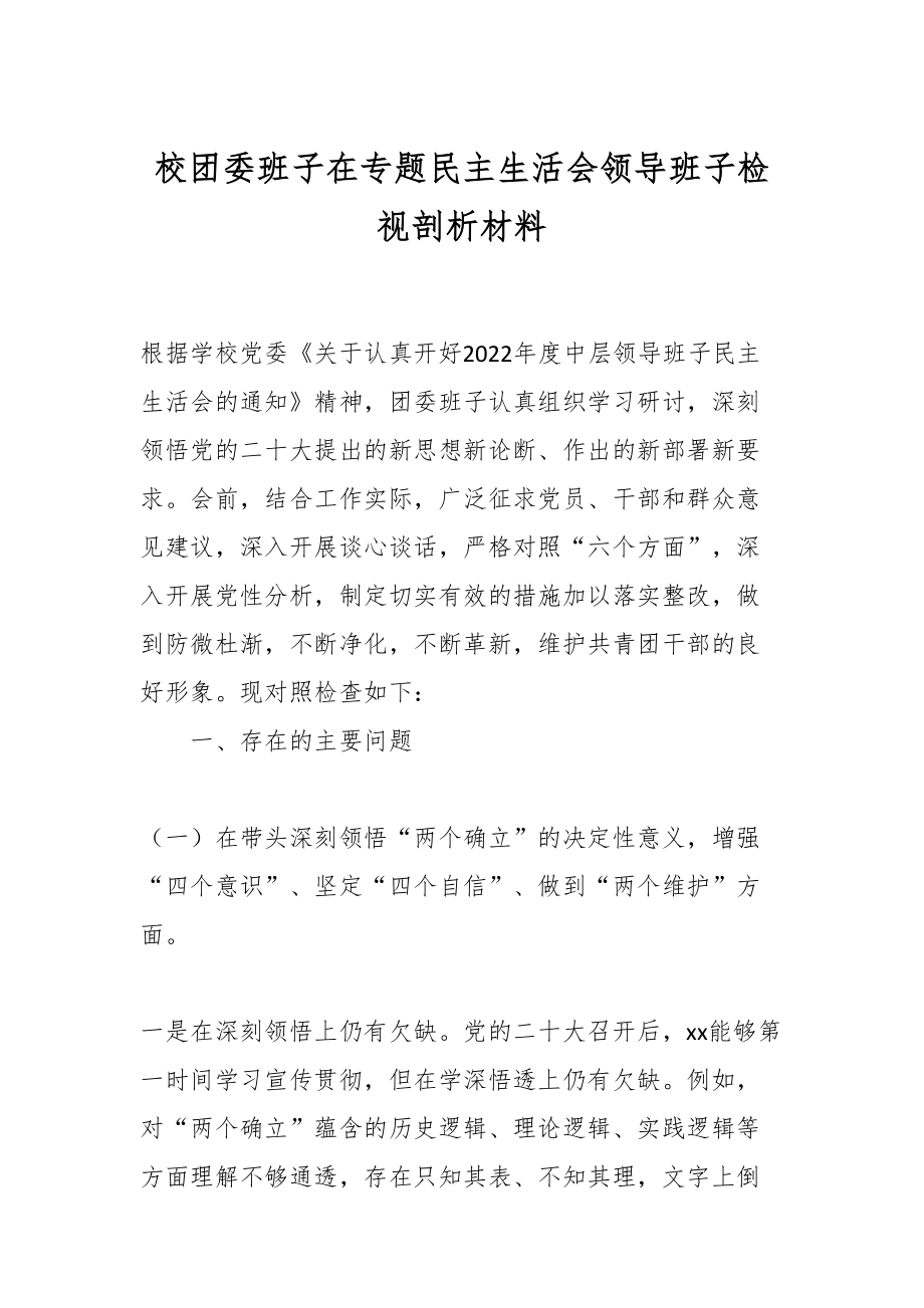 校团委班子在专题民主生活会领导班子检视剖析材料.docx_第1页