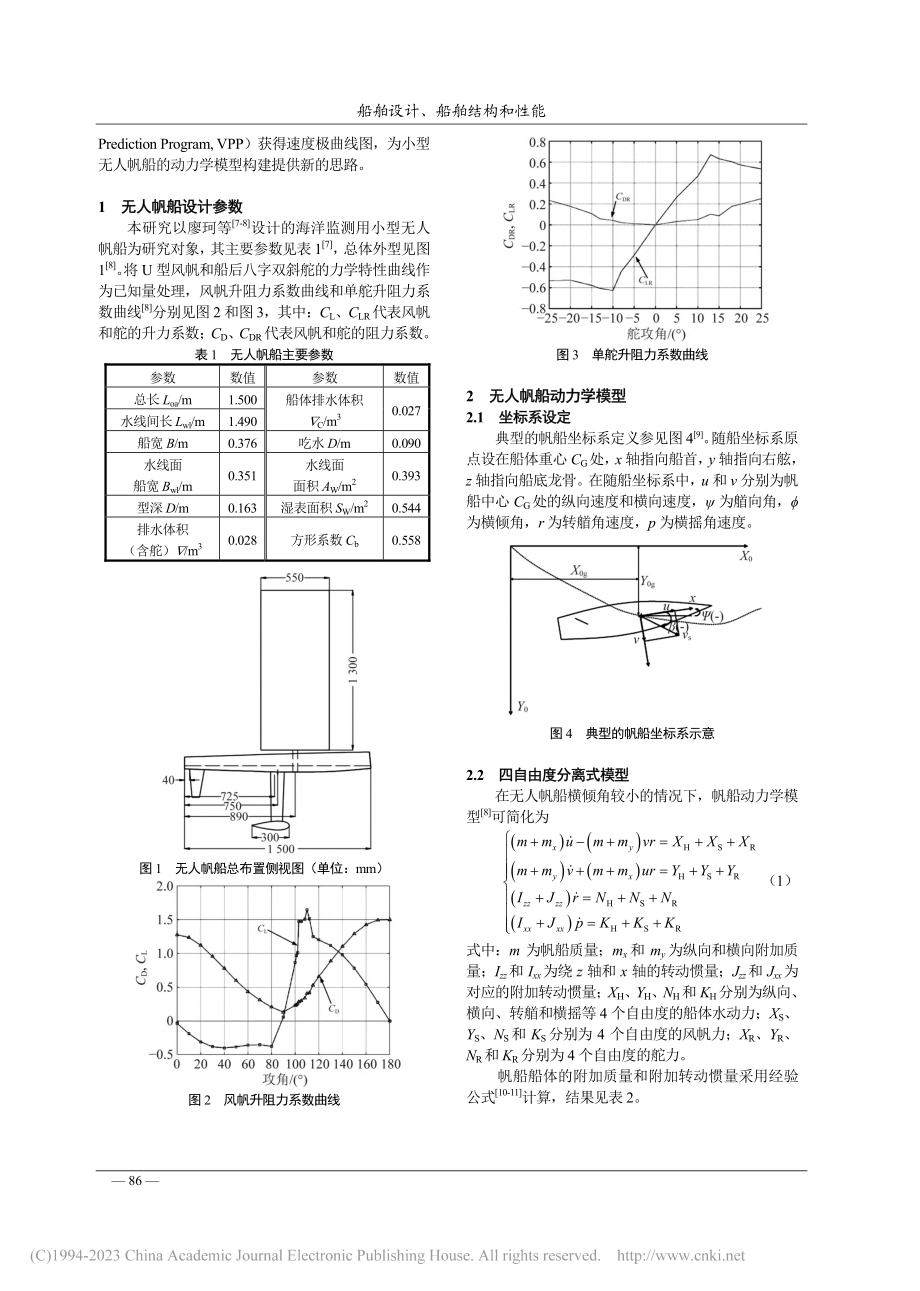 基于自由自航数据的无人帆船动力学模型系统辨识_陈宇航.pdf_第2页