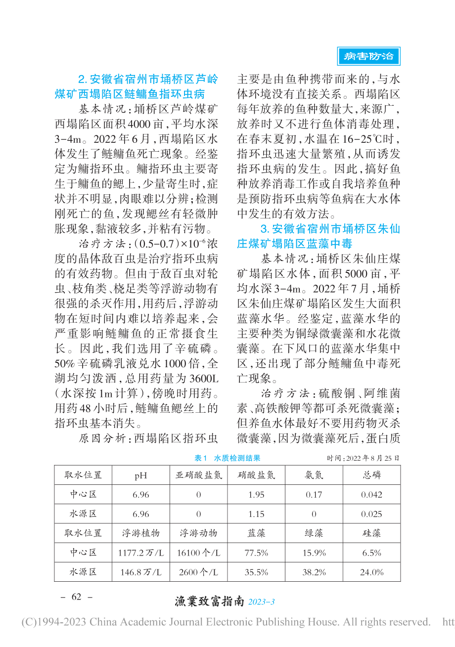 几例煤矿塌陷区水体鱼病浅析与防治方法_吴洪华.pdf_第2页