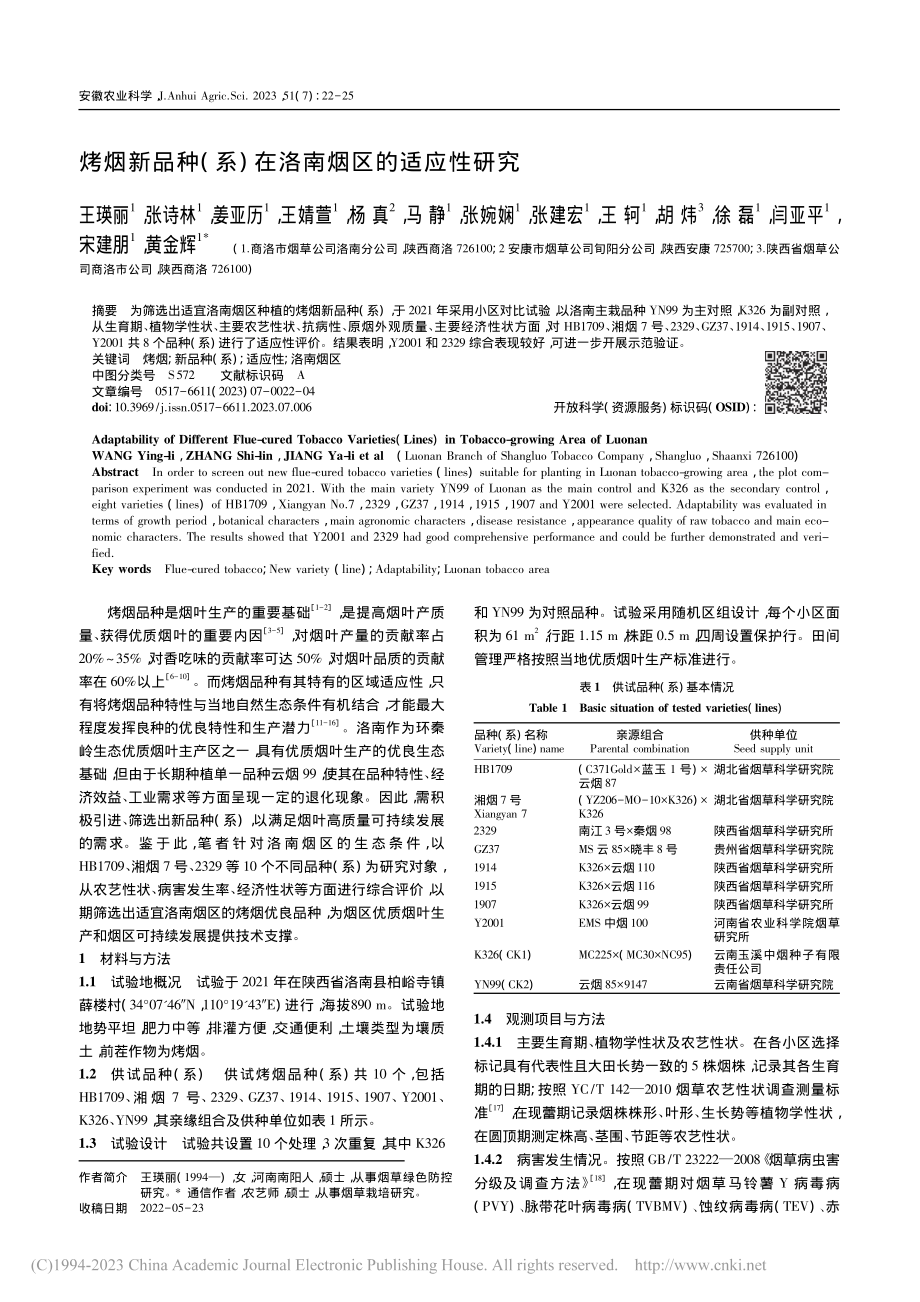 烤烟新品种(系)在洛南烟区的适应性研究_王瑛丽.pdf_第1页