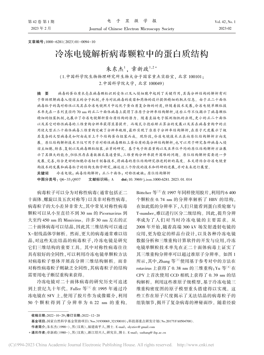 冷冻电镜解析病毒颗粒中的蛋白质结构_朱东杰.pdf_第1页