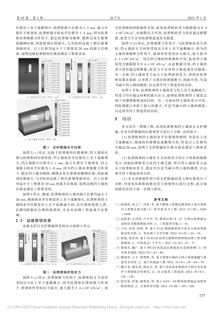 抗滑桩挡土墙的支护措施位移和应力分析_台天云.pdf_第2页