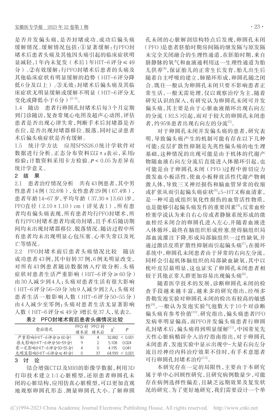 卵圆孔封堵术对偏头痛患者的近中期疗效观察分析_张朋飞.pdf_第2页