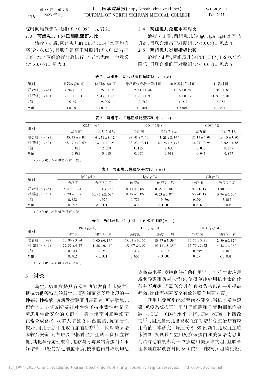 免疫球蛋白联合美罗培南治疗...疫水平、炎症因子变化的影响_杨小庆.pdf_第3页