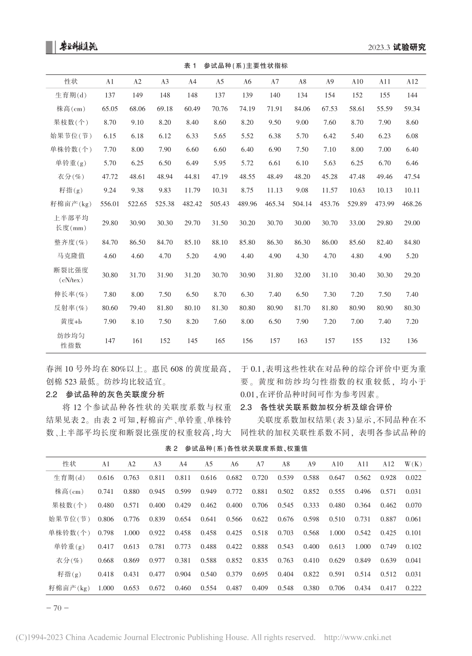 南疆早中熟棉花品种（系）的灰色关联度分析_拓明喆.pdf_第3页